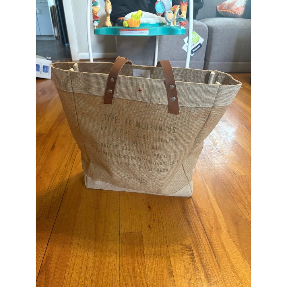 Apolis Global Citizen Jute Market Bag Tote with Leather Handals
